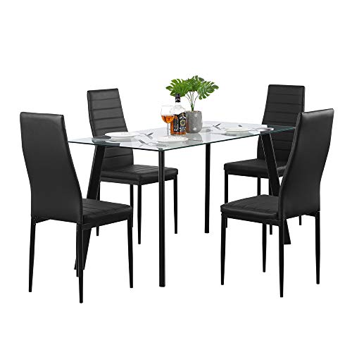 Karl Home Black Leather Dining Chairs Set of 4 for Dining and Living Room