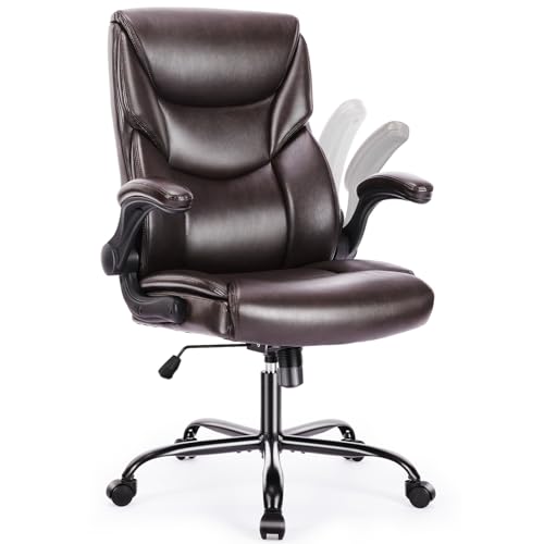 Ergonomic Brown PU Leather Executive Office Chair with Adjustables