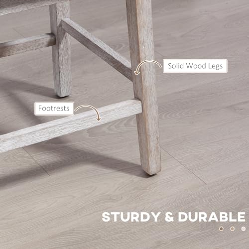 HOMCOM Gray Counter Height Bar Stools with Swivel and Wood Footrests, 27" Seat Height