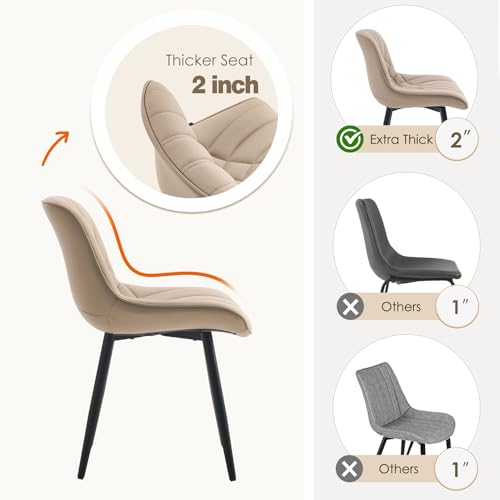 JNS AVIATION Set of 2 Mid-Century Modern Khaki Dining Chairs - Comfortable Upholstered Faux Leather