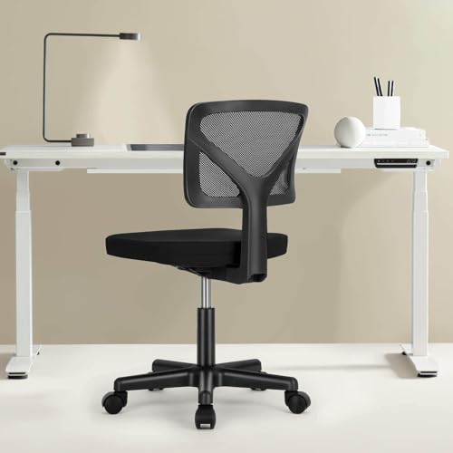 Ergonomic Low Back, Adjustable Rolling Mesh Armless Desk Chair for Small Spaces