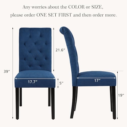 LSSBOUGHT Stylish Blue Dining Chairs with Solid Wood Legs, Set of 2