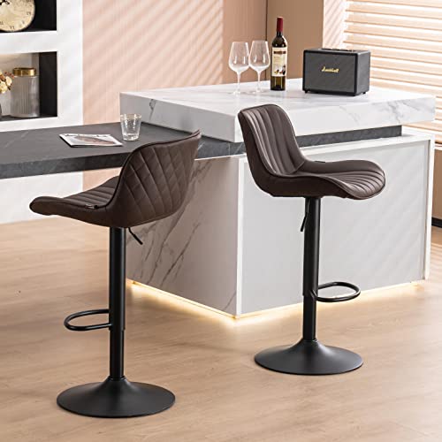 JNS AVIATION Set of 2 Modern Adjustable Brown Bar Stools with Backs for Kitchen Island