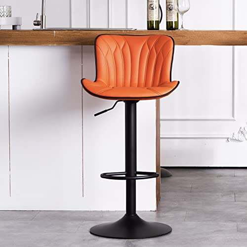 24-inch Orange Swivel Barstools for Kitchen Island Counter Height, Faux Leather Metal Chairs