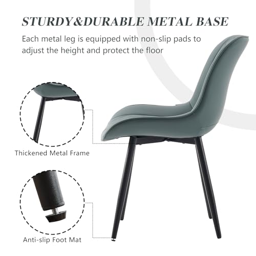 Modern Dining Chairs Set of 2 with High Back and Upholstered Faux Leather - Greyish Green