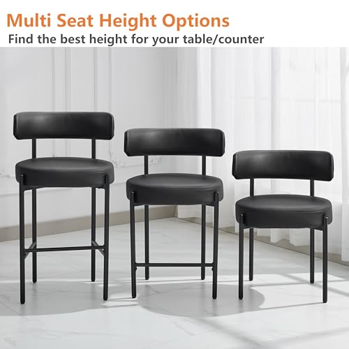 Set of 3 Black Faux Leather Bar Stools with Backs, 24'' Counter Height for Kitchen Island/Counters