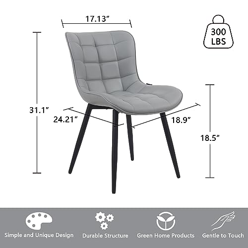 YOUTASTE Set of 2 Grey PU Leather Dining Chairs with Metal Legs