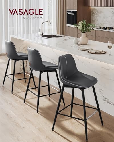 VASAGLE Set of 2 Ergonomic Counter Height Bar Stools with Back, Ink Black