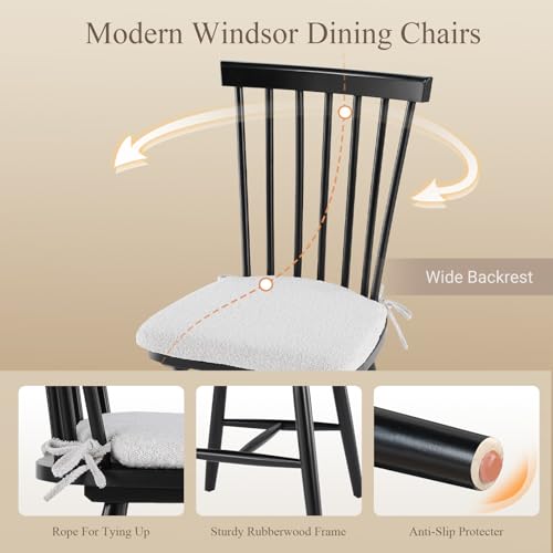 COLAMY Set of 6 Spindle Back Windsor Dining Chairs - Black Wood for Kitchen and Dining Room