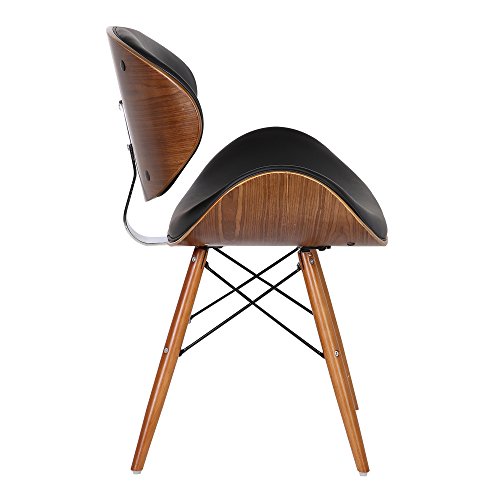 Armen Living Cassie Dining Chair - Black Faux Leather & Walnut, 20D x 21W x 31H