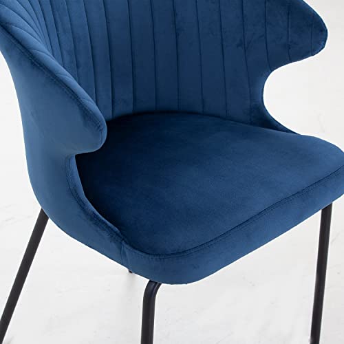 KevinPlus Set of 2 Navy Blue Velvet Dining Chairs with Metal Legs