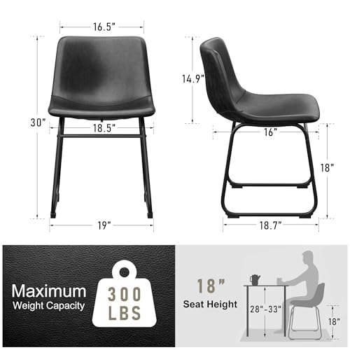 Set of 6 Black PU Leather Armless Dining Chairs with Backrest and Metal Legs for Kitchen and Dining Room