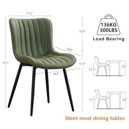 JNS AVIATION Set of 2 Olive Green Mid-Century Modern Dining Chairs - Armless Faux Leather with Metal Legs