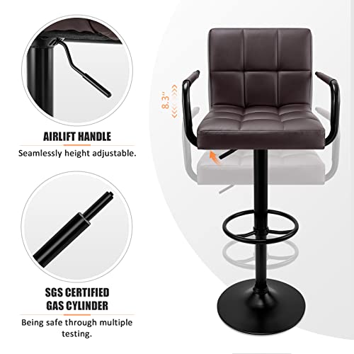 Huracan Set of 2 Swivel Bar Stools with Arms - Coffee & Black Base