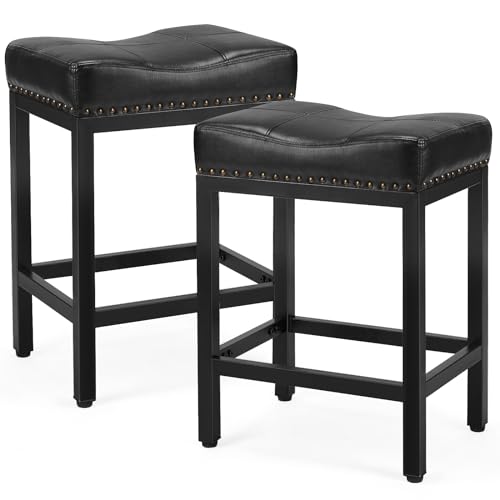 2 Pack 24-inch Black Upholstered Metal Barstools for Kitchen Island