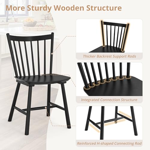 LUE BONA Set of 4 Farmhouse Wooden Dining Chairs, Black Windsor Style