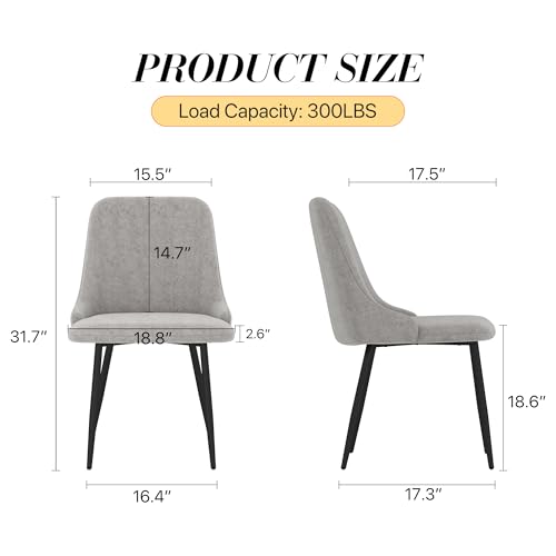 Set of 4 Modern Velvet Dining Chairs with Thick Cushions and Metal Legs (Gray)