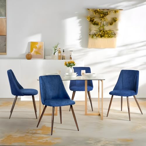 Set of 2 Dark Blue Upholstered Dining Chairs for Home and Restaurant