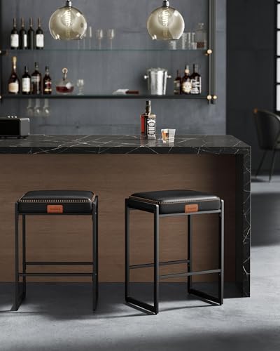 Mid-Century Modern Ink Black Bar Stools Set of 2 - 26-Inch Tall