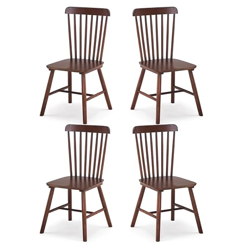 Set of 4 Farmhouse Solid Wood Windsor Dining Chairs for Restaurant or Kitchen (Walnut, 17.3 W x 16.1 D x 34.6 H)