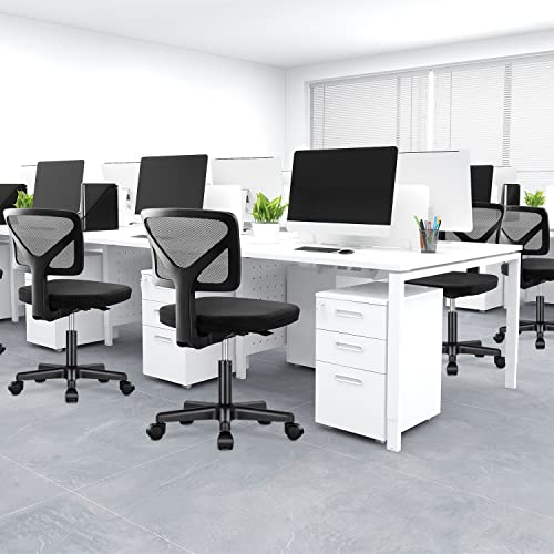 DUMOS Armless Rolling Desk Chair - Ergonomic Mesh Office Chair for Small Spaces, Dark Black