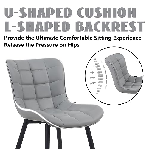 YOUTASTE Set of 2 Grey PU Leather Dining Chairs with Metal Legs