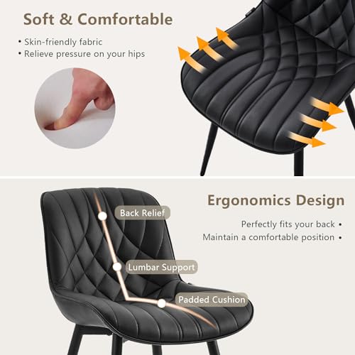 Modern Upholstered Black Dining Chairs Set of 2 for Kitchen and Dining Room