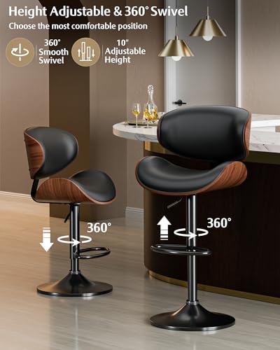 Modern Adjustable Swivel Bar Stools Set of 2 for Kitchen Island (Black)