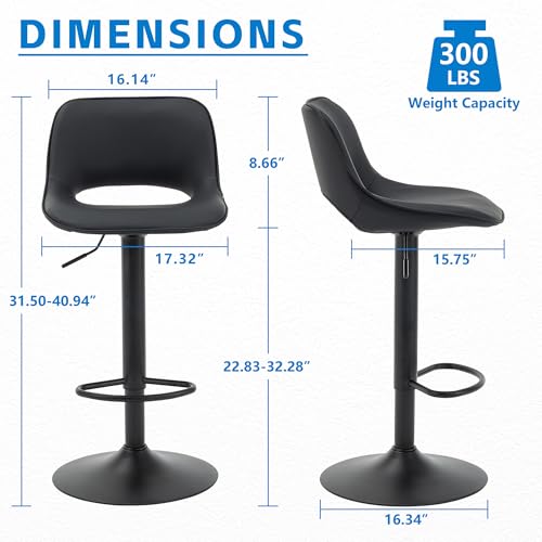 YOUNIKE Set of 2 Black Modern Swivel Bar Stools - Adjustable Faux Leather Counter Height Stools for Kitchen Island