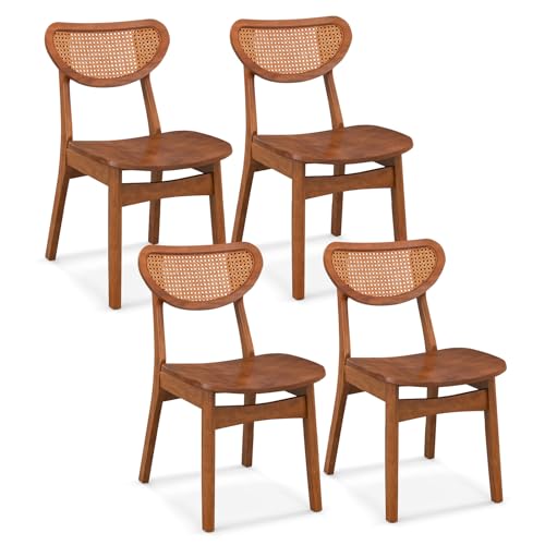 Giantex Walnut Armless Dining Chairs with Cane Backrest