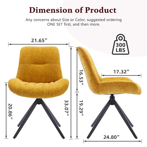 JNS AVIATION Set of 2 Mid Century Modern Yellow Swivel Dining Chairs