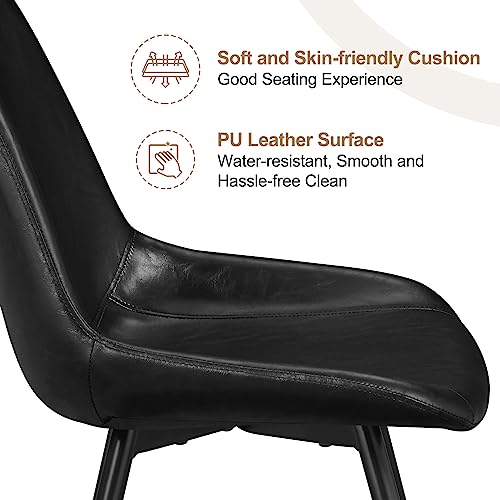 JNS AVIATION Modern Mid-Century Black Leather Dining Chairs (Set of 6)