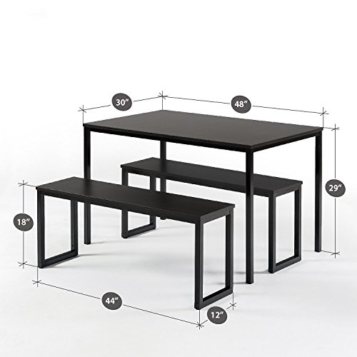 Zinus Louis Modern Soho Dining Table Set with Two Benches - Espresso