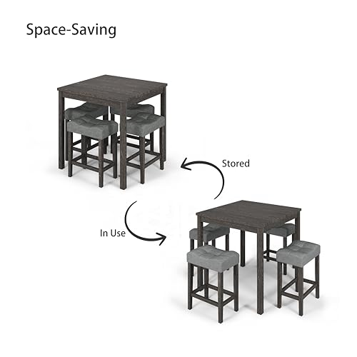 Modern 5-Piece Counter Height Dining Table Set for Kitchen, Black