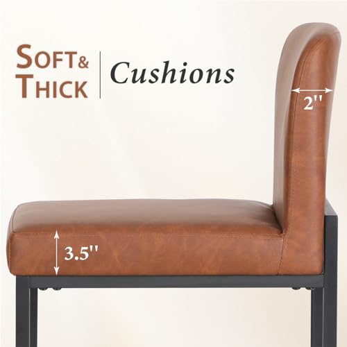 3 Brown Leather Counter Height Bar Stools in Set for Kitchen Counter by PHI VILLA