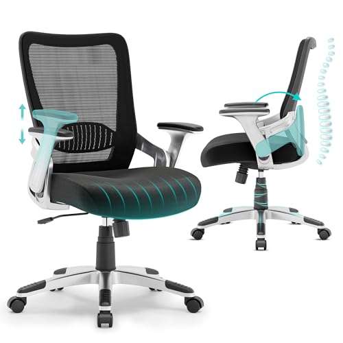 SUNNOW Ergonomic Office Chair with Lumbar Support and Flip-up Arms - Comfortable Desk Chair (Black)