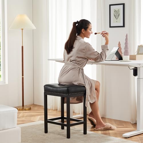 2 Pack 24-inch Black Upholstered Metal Barstools for Kitchen Island