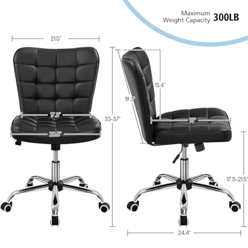 JNS AVIATION Modern Armless Faux Leather Office Chair with Adjustable Height and Wheels, Black
