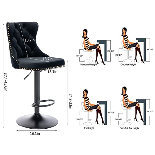 Modern Adjustable Swivel Bar Stools Set of 2 for Kitchen Island or Pub Counter