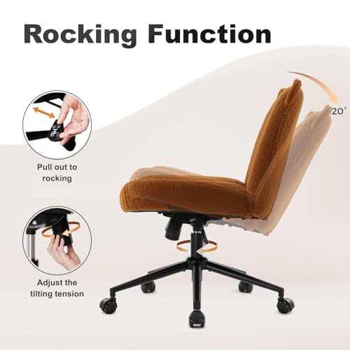Ergonomic Armless Office Desk Chair with Wheels, Height Adjustable, Fabric Padded Seat for Home and Bedroom (Brown)