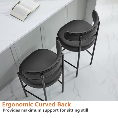 Set of 3 Black Faux Leather Bar Stools with Backs, 24'' Counter Height for Kitchen Island/Counters