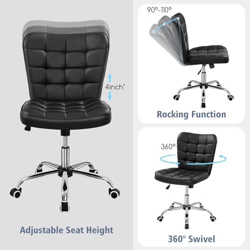 JNS AVIATION Modern Armless Faux Leather Office Chair with Adjustable Height and Wheels, Black