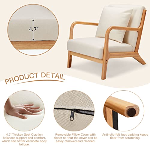 Mid-Century Modern Accent Chair with Solid Wood Frame