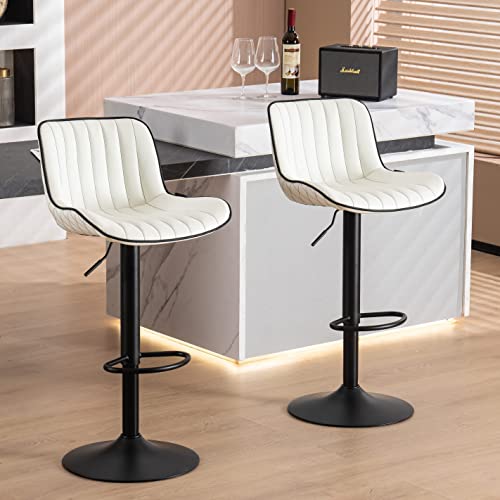 JNS AVIATION Modern Adjustable White Bar Stools with Backs - Mid Century PU Leather Kitchen Island