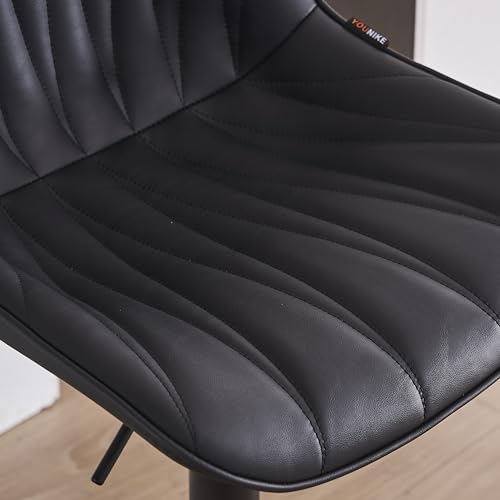 YOUNIKE 2-Pack Black Swivel Bar Stools for Kitchen Island - Modern Faux Leather Back, 300LBS Support