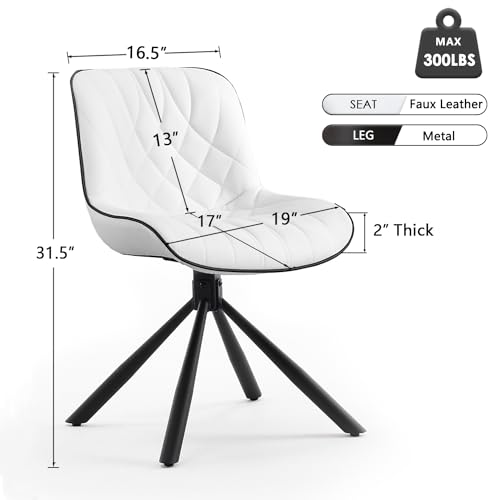 Set of 2 JNS AVIATION Mid-Century Modern Upholstered Dining Chairs with Metal Legs, White Faux Leather