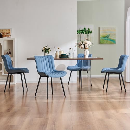 Modern Armless Dining Chair Set of 2 in Faux Leather, Metal Legs