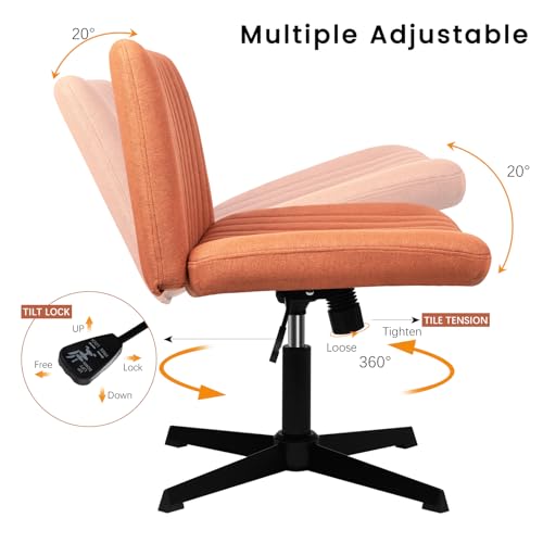 PUKAMI Armless Cross-Legged Desk Chair – Adjustable Fabric Padded Modern Swivel Chair for Home Office (Brown)