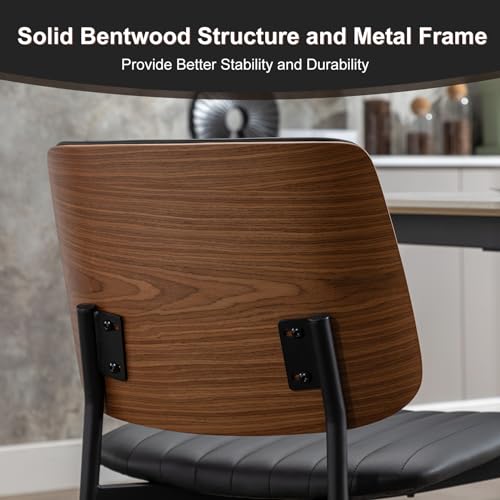 Mid Century Modern Black Leather Dining Chairs Set of 2 for Kitchen and Dining Room