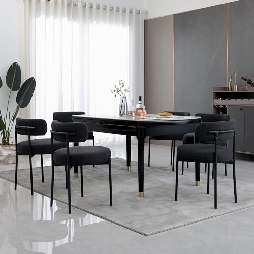 Set of 6 Black Mid-Century Modern Dining Chairs with Curved Backrest and Metal Legs